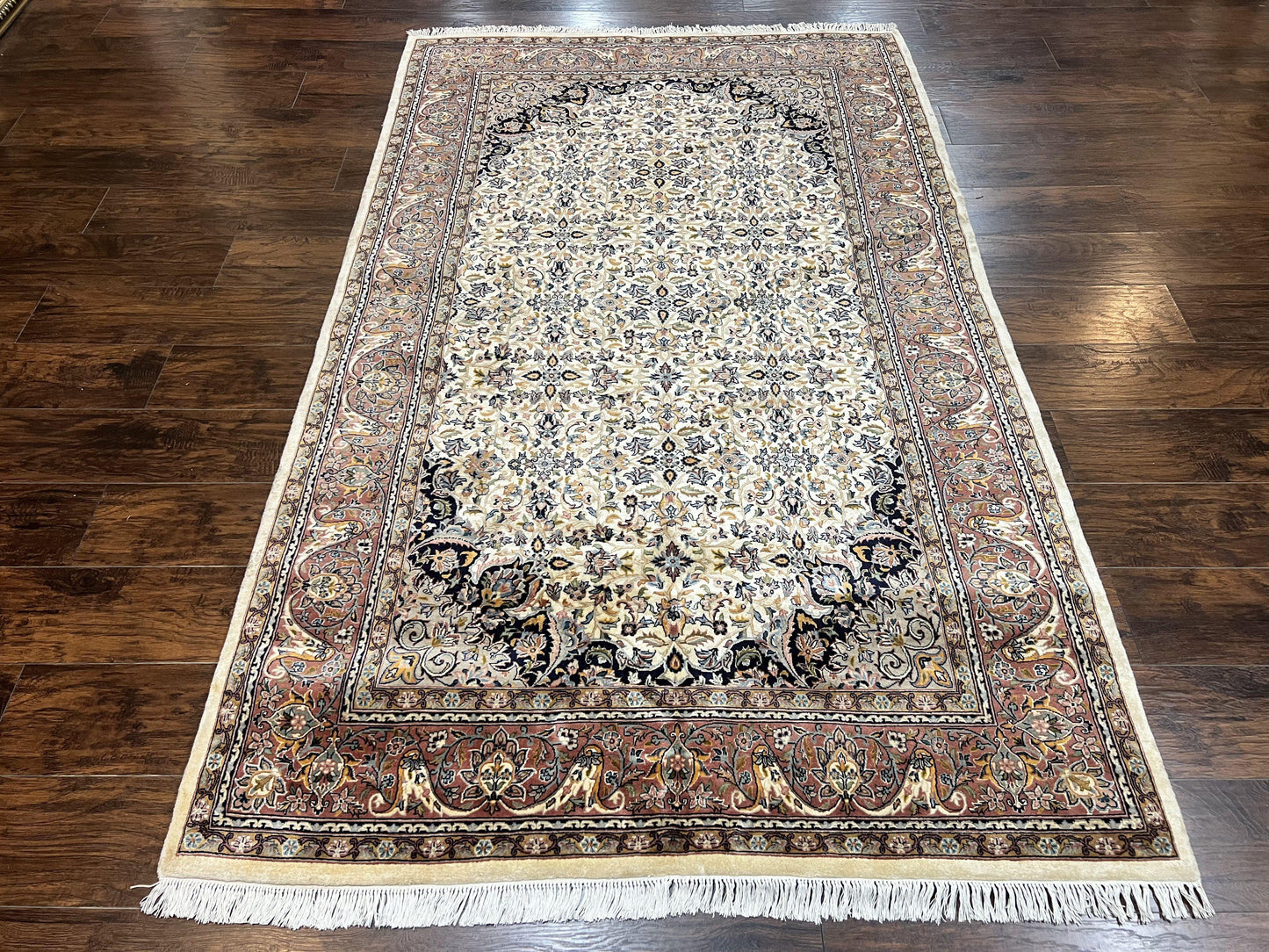 Pak Persian Rug 5x8, Handmade Wool Oriental Carpet, Vintage Rug, Floral Allover, Very Fine 320 KPSI