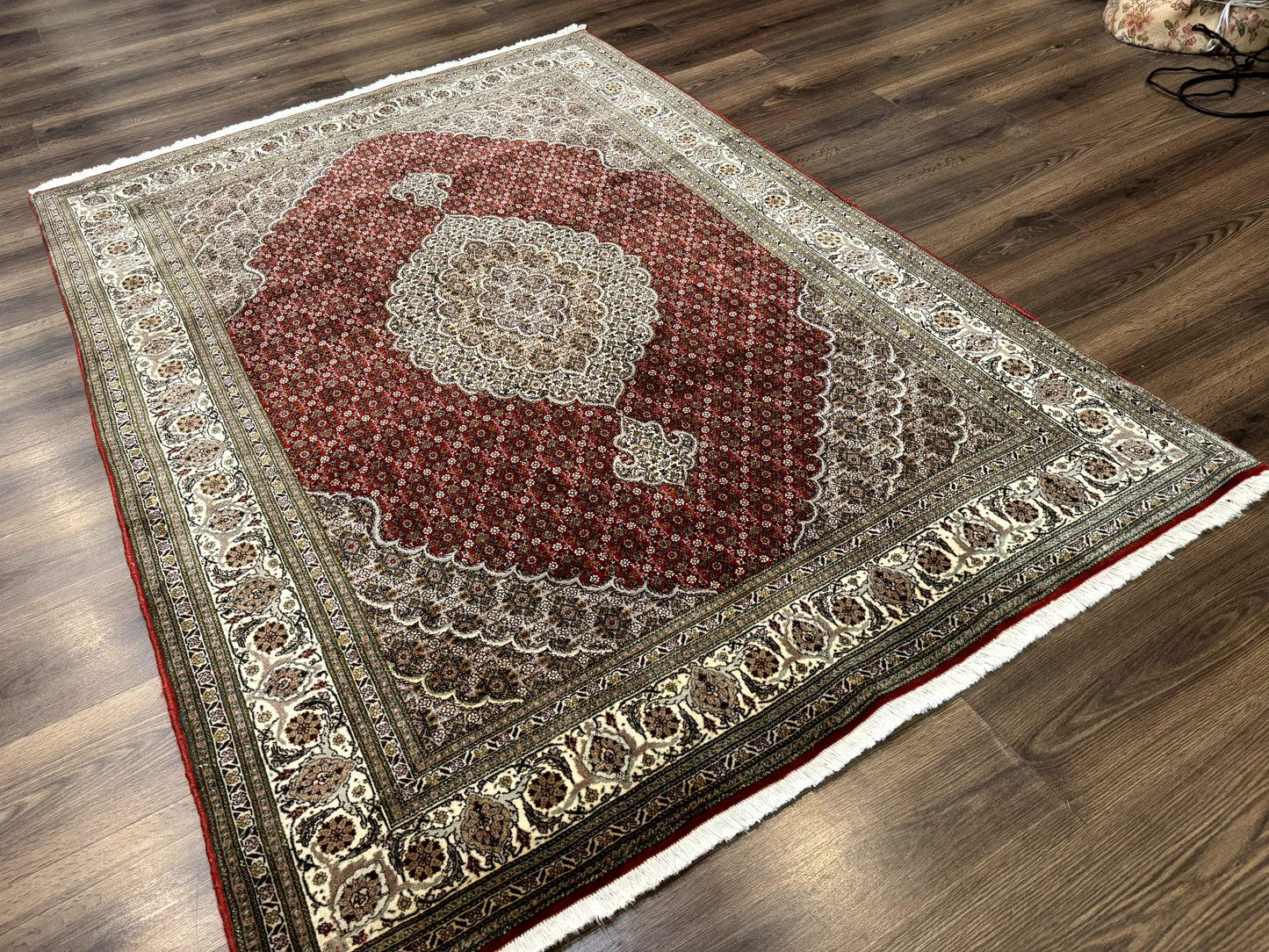 Persian Rug Tabriz 5x7 Very Fine 330 KPSI Wool Silk Red Ivory Herati Mahi