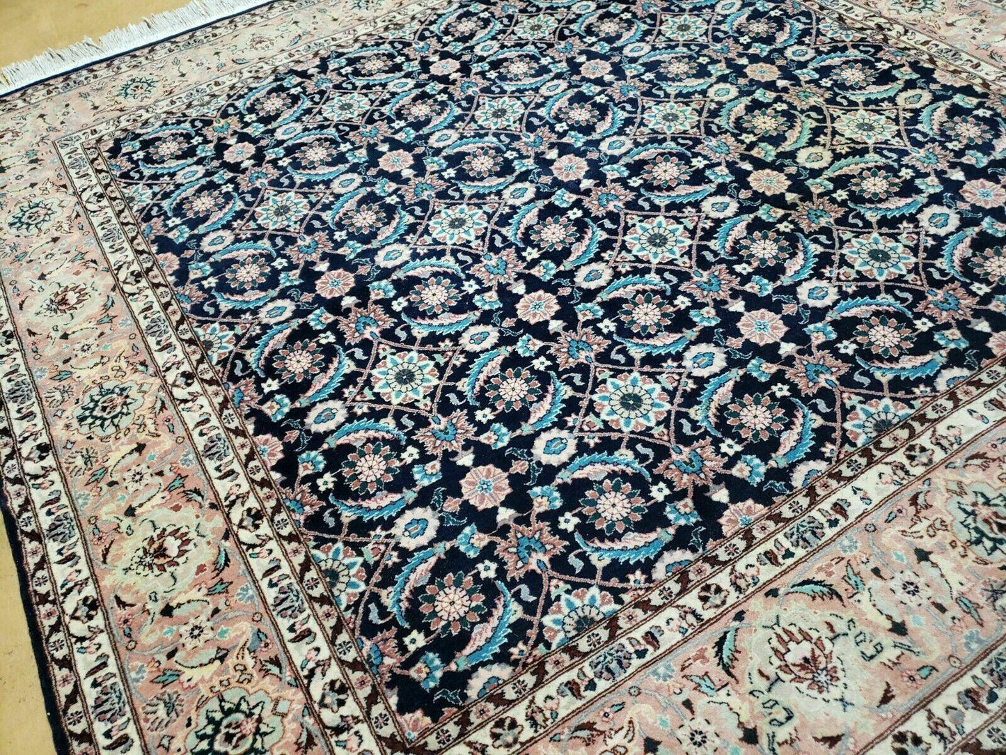 Handmade Wool Rug Floral Oriental Blue 73 Inch Square Carpet