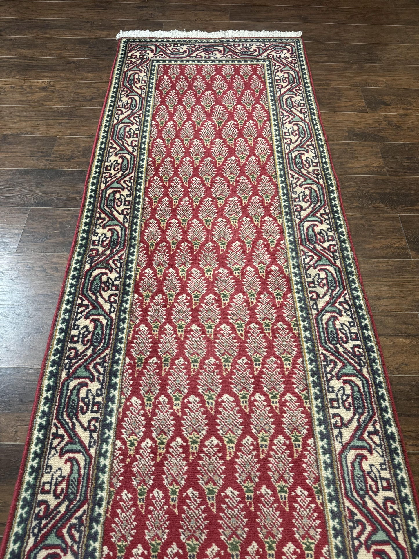 Persian Tabriz Runner Rug 3x16, Paisley Boteh Design, Red and Cream, Rug for Hallway, 16ft Wool Runner