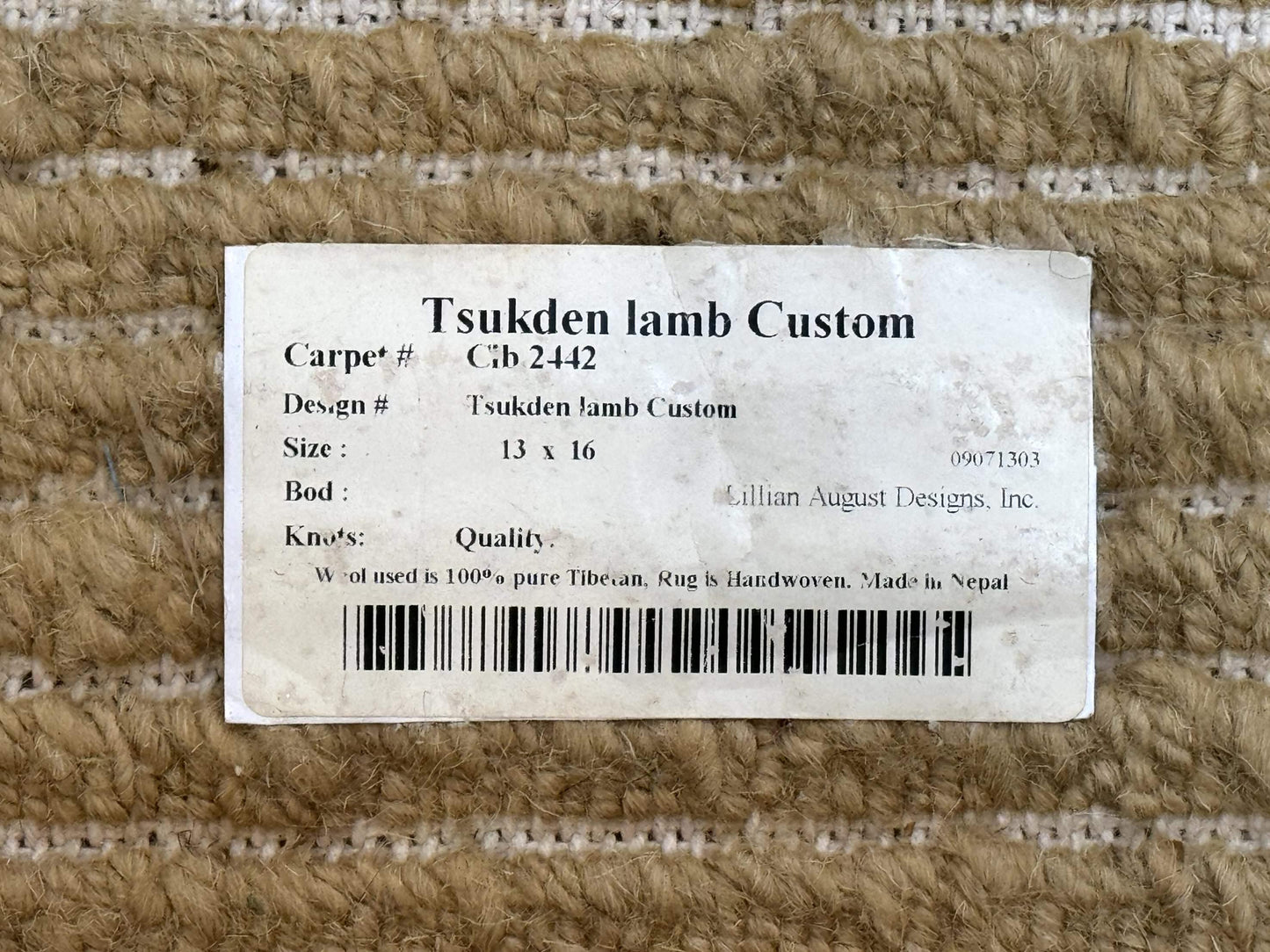 Modern Nepali Rug 13 x 15.6, Palace Size Wool Custom Made Rug, Tan, Large Nepali/Tibetan Carpet