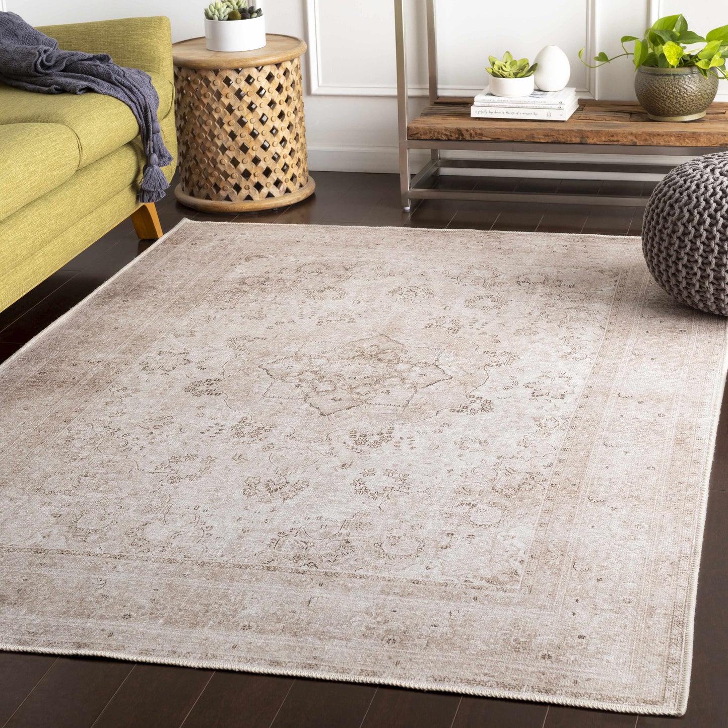 Vintage Washable Flat Pile Rug - Timeless Bethany Design for Home Decor
