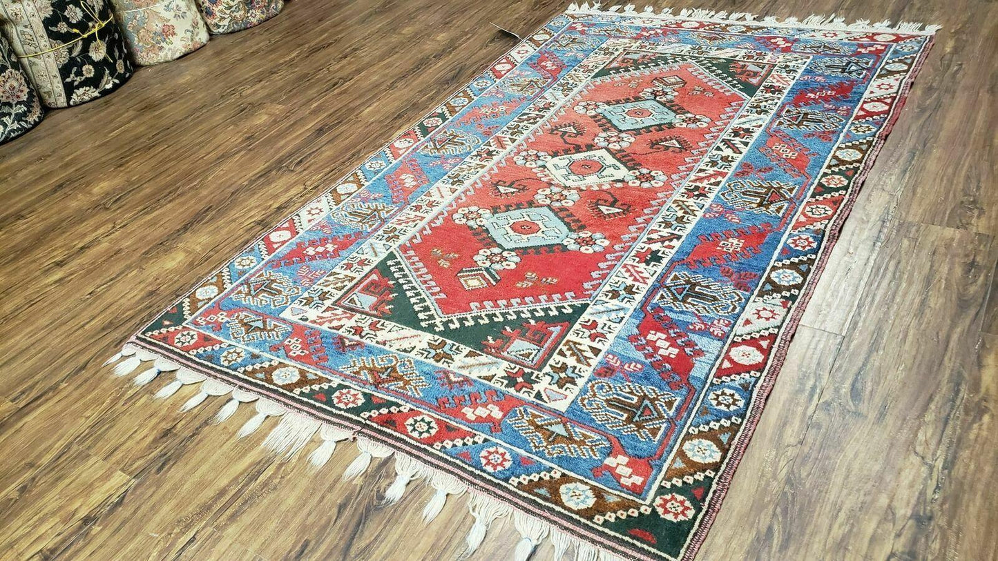 Handmade Turkish Shirvan Kazak Wool Rug 4x6 Colorful Vintage Style