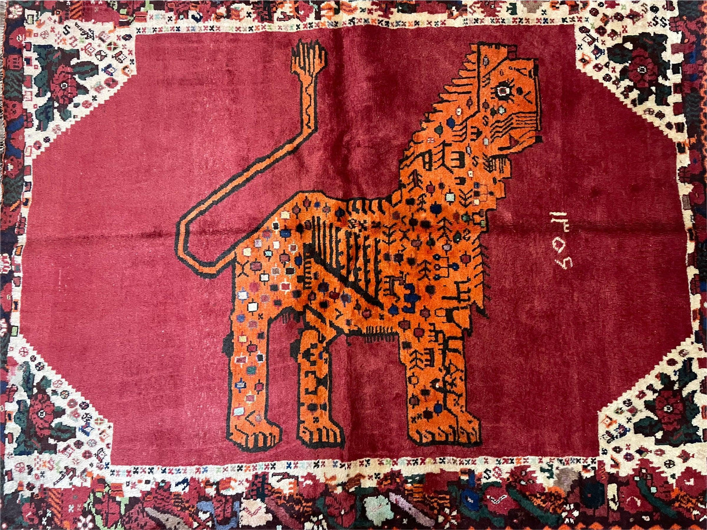Handmade Wool Rug 5x6 Zagros Lion Leopard Tribal With Organic Dyes