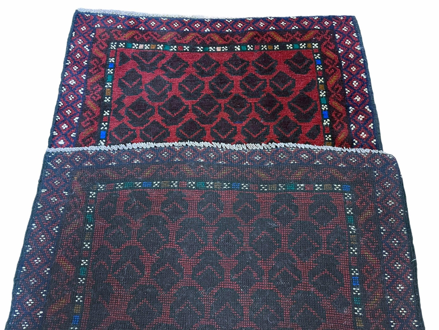 Balouchi Rug Vintage Handmade Wool Afghan Area Rug Red Blue 2 Ft 8 In By 4 Ft 6 In