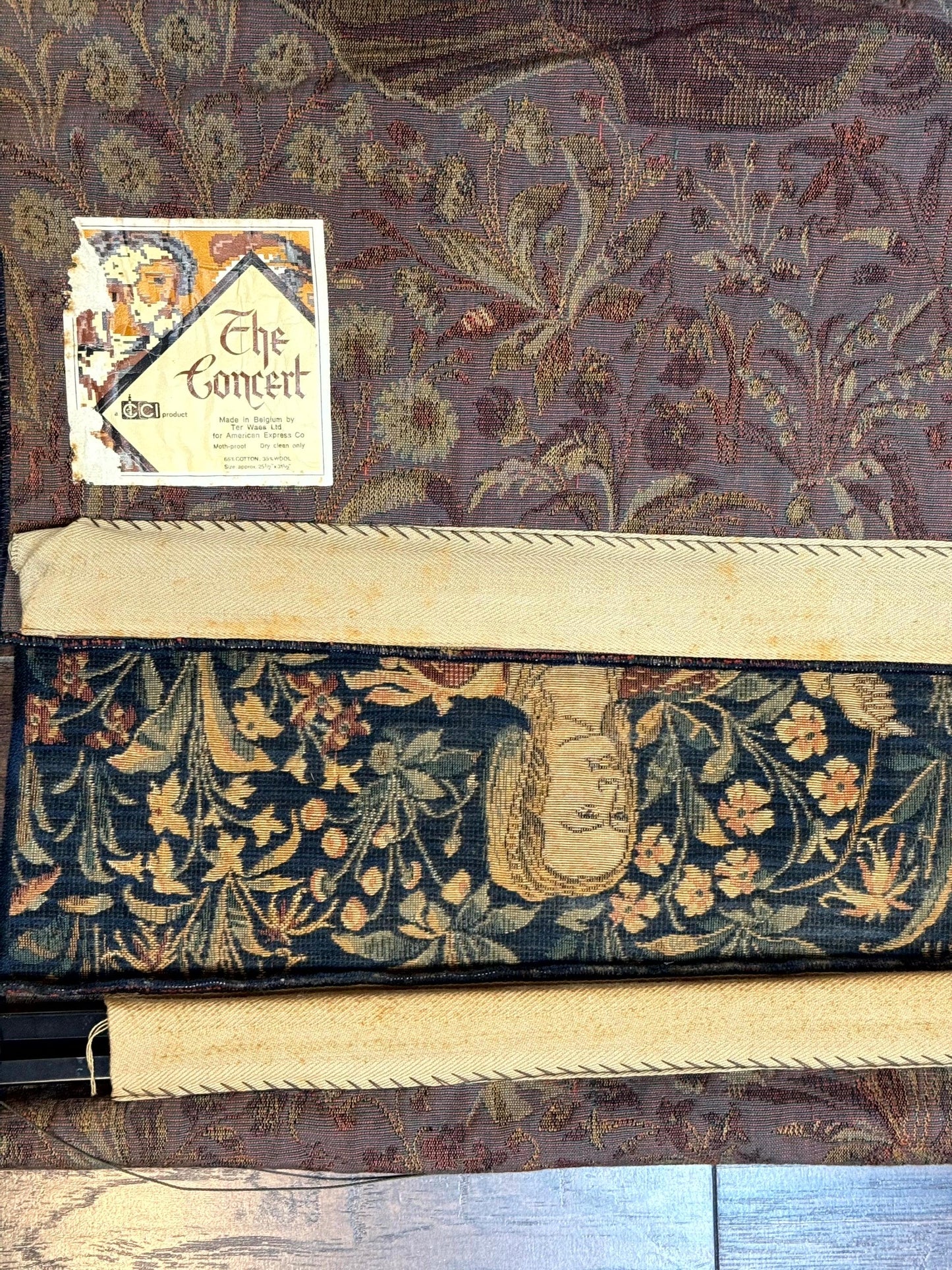 Vintage Belgium Tapestry 2x3 with Red, European Design, Flemish Tapestry