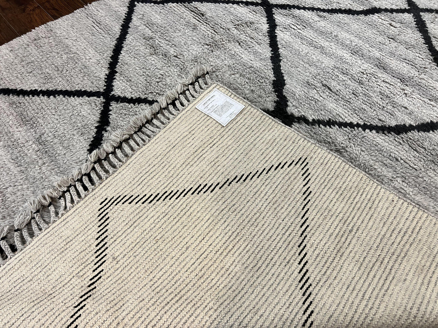 Shag Rug Handmade Modern 8x10 Gray And Black Wool Cotton Indian