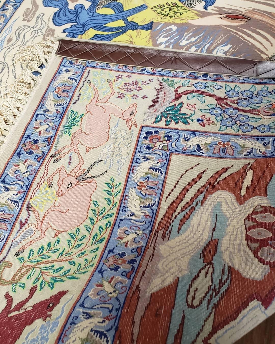 Semi Antique Persian Pictorial Rug 3'6" x 6", Angel Speaking to Prophet, Kork Wool on Silk Foundation, Detailed, Animals, Poetry, Wall Hanging Rug