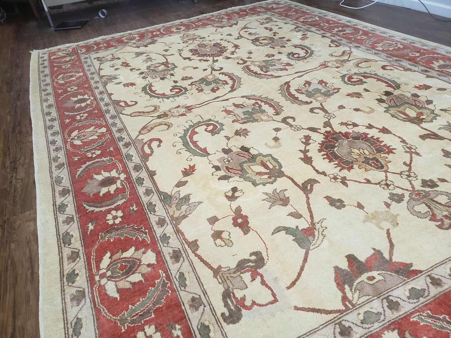 Peshawar Hand Knotted Wool Rug 9x12 Vintage 1990s One Of A Kind Garden Floral