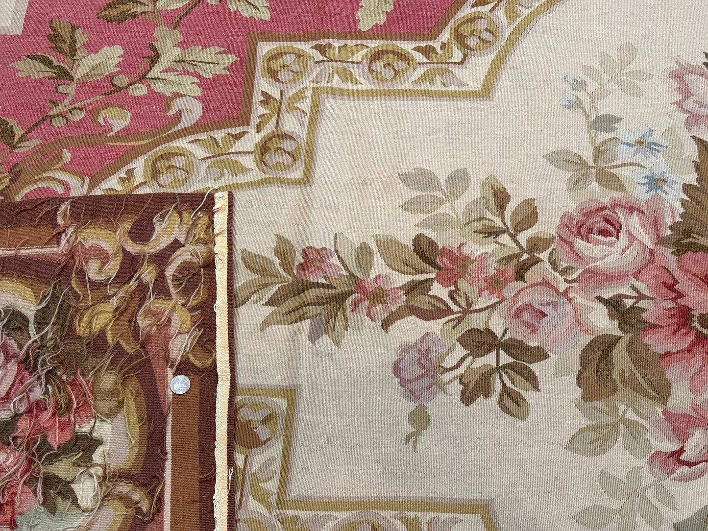 Large Aubusson Rug 10x14, European Elegant French Design, Floral Carpet