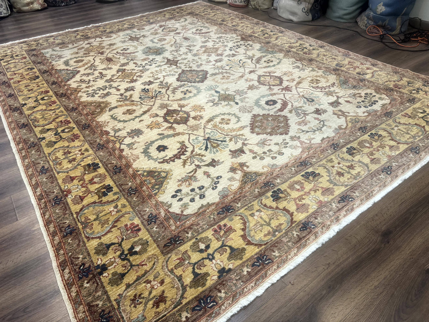 Egyptian Rug 9x12, Mahal Sultanabad Carpet, Handmade Wool Rug, Oatmeal Color