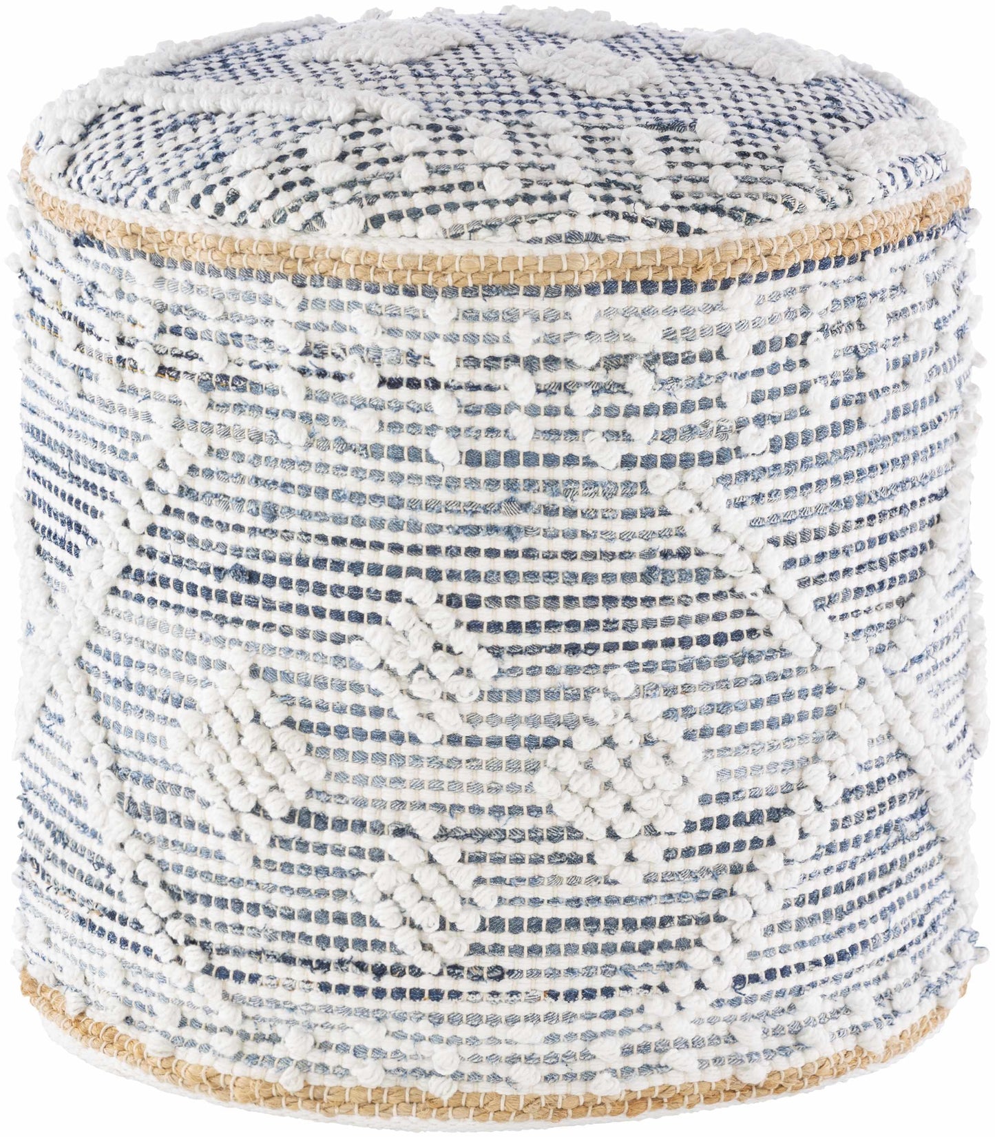 Blue And White Cylinder Pouf Ideal For Living Room