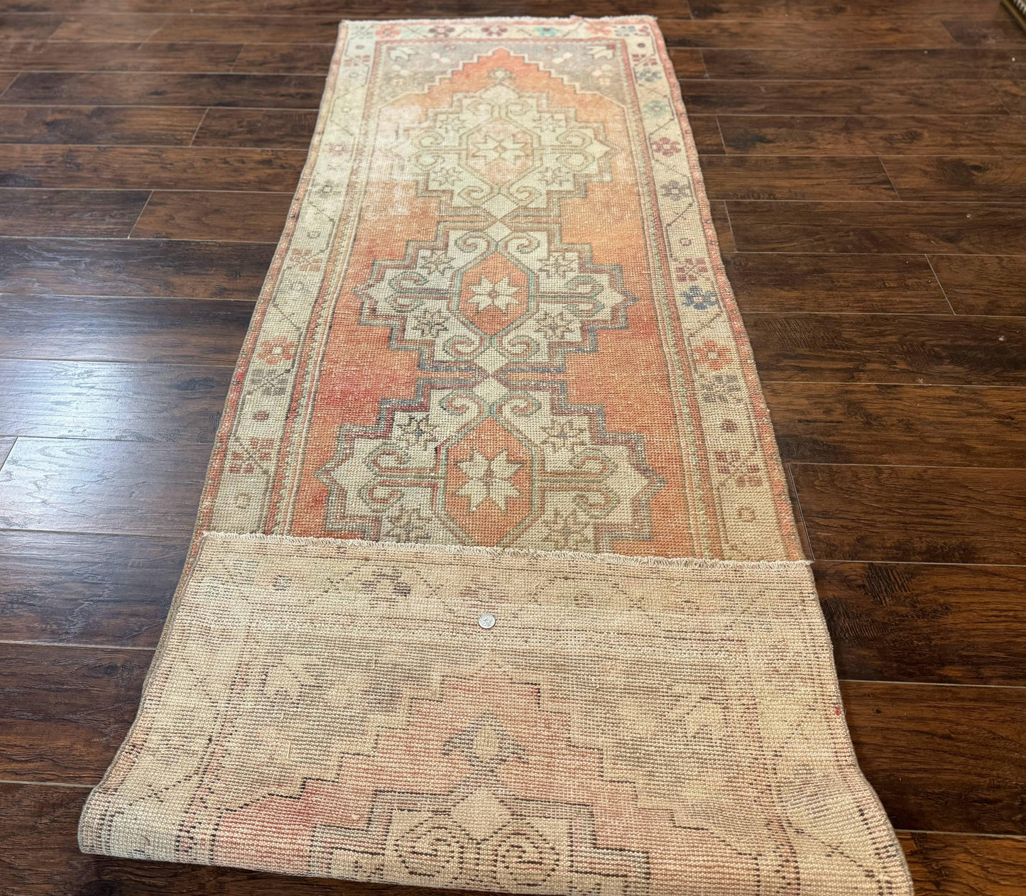 Antique Turkish Runner Rug 3 x 9.6, Farmhouse Rug, Geometric Runner, Handmade, Vintage Rug for Modern Home