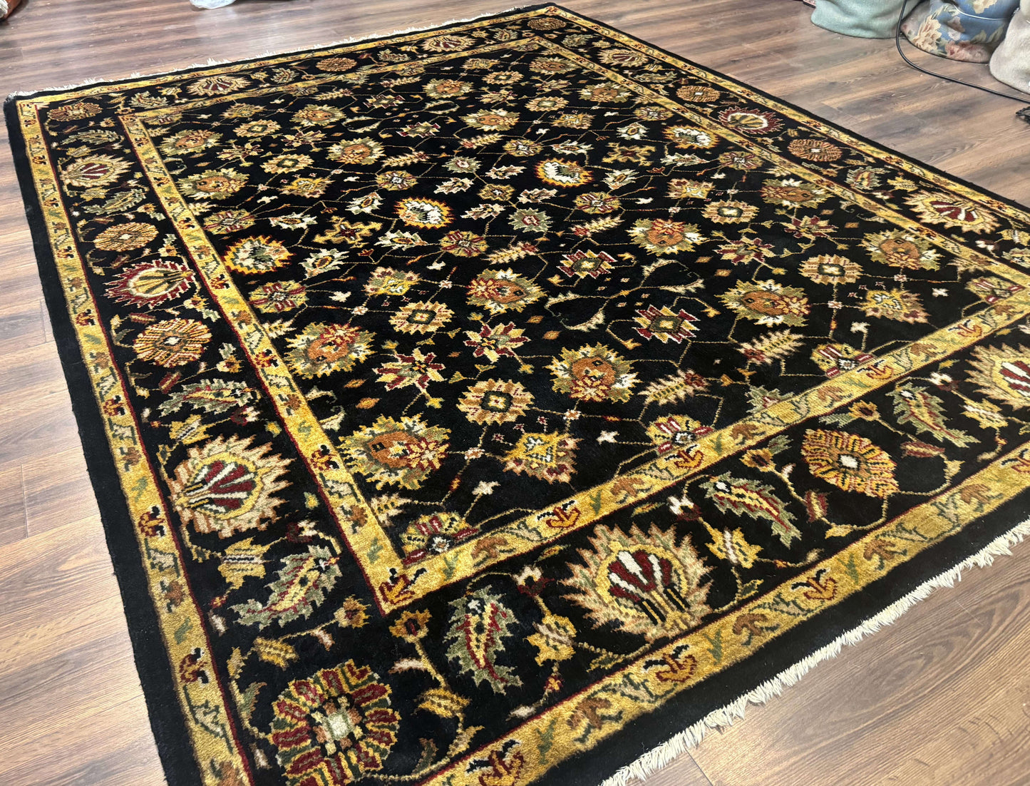Indo Persian Mahal Rug 8x10 Hand Knotted Wool Oriental Carpet Black and Gold