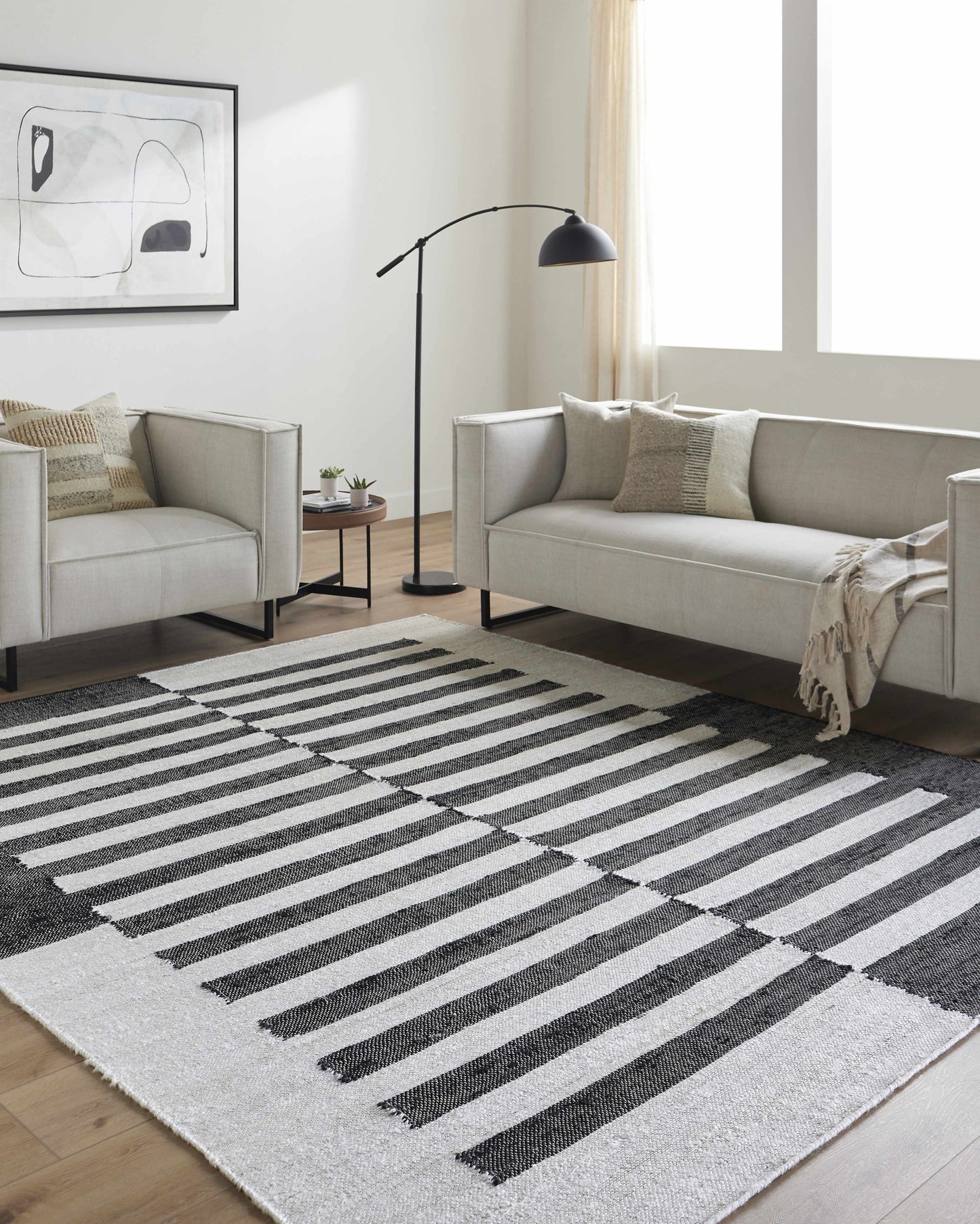 Jute Area Rug - Black White Natural Fiber Home Decor