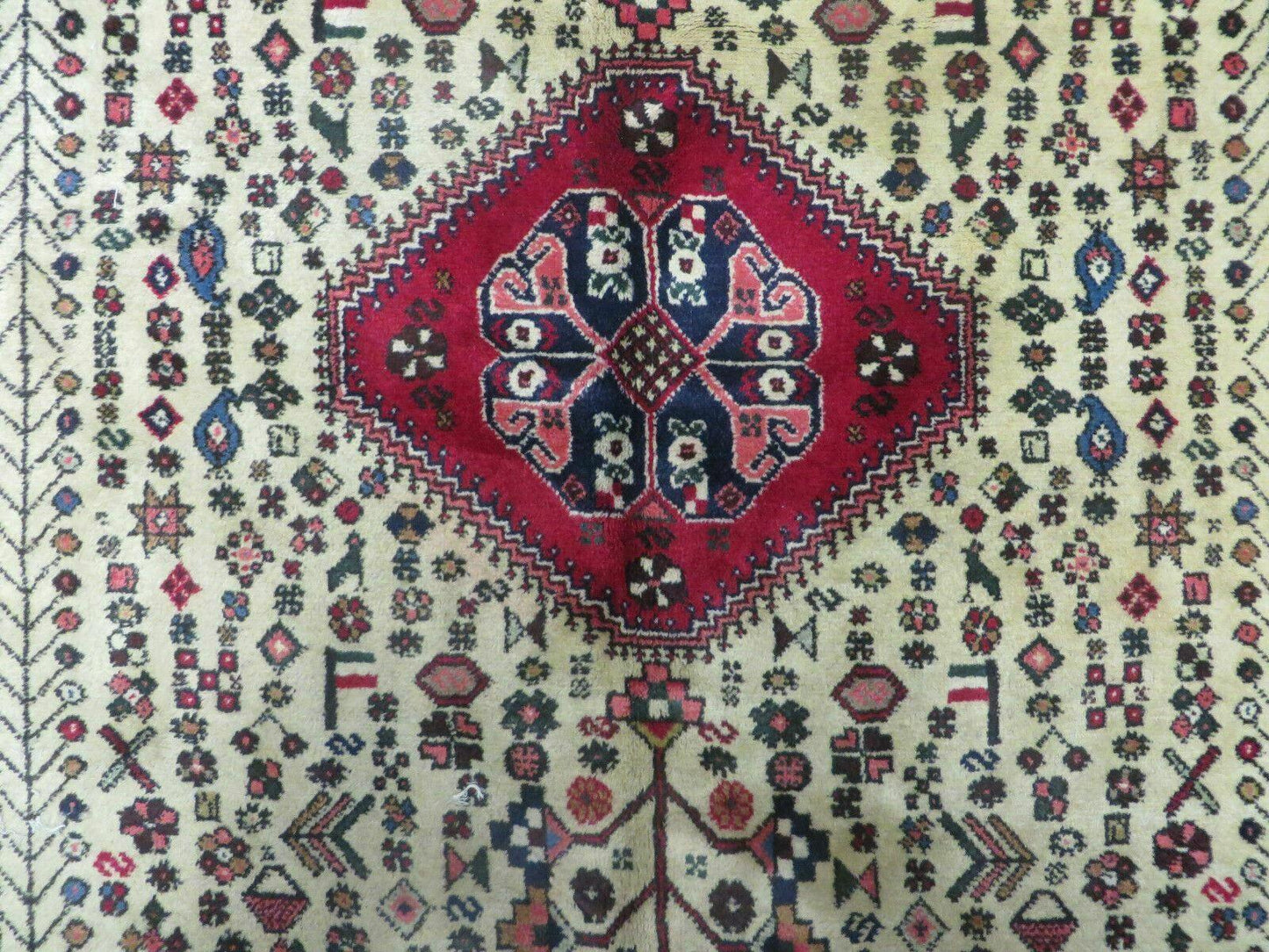 Vintage Indian Floral Wool Rug Hand Knotted 7x10 Ivory Red