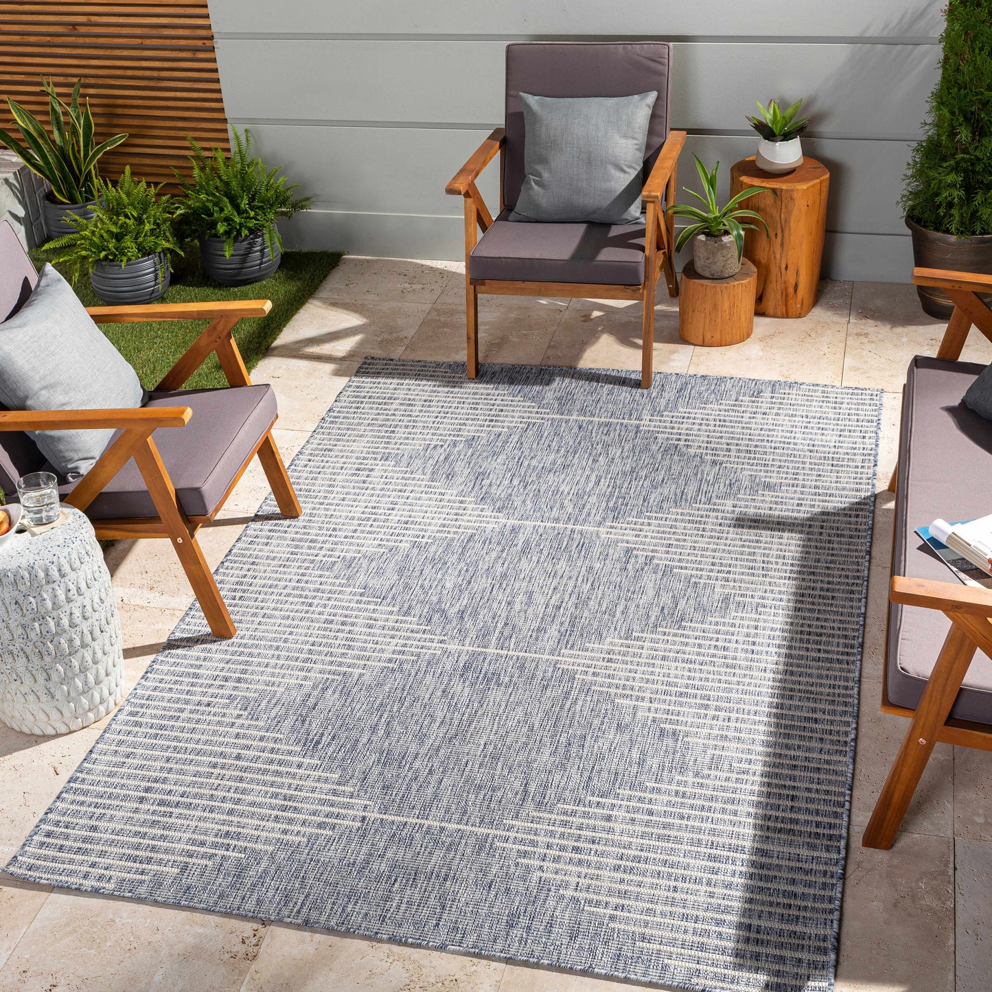 Stephan Blue Outdoor Area Rug - Durable Weather-Resistant Patio Rug