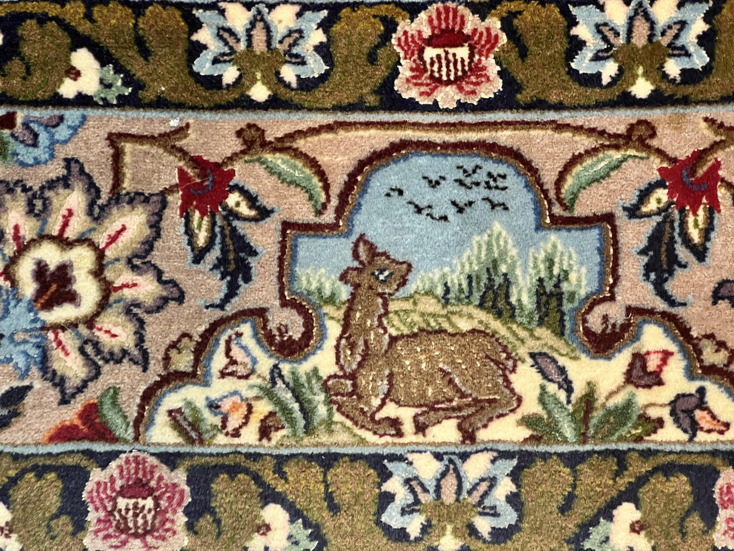 Marvelous Persian Isfahan Rug 3.7 x 5.6, Tree of Life and Animal Pictorials, Handmade Vintage Super Fine 600 KPSI, Kork Wool Silk Highlights, Rare