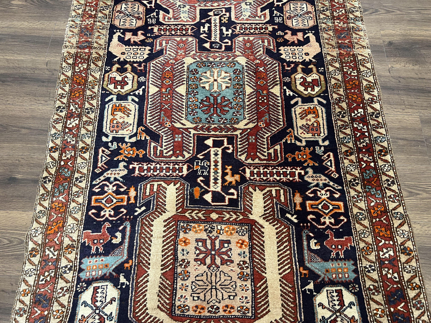 Persian Ardabil Runner Rug 4x10 Hand Knotted Antique Wool With Animal Pictorials