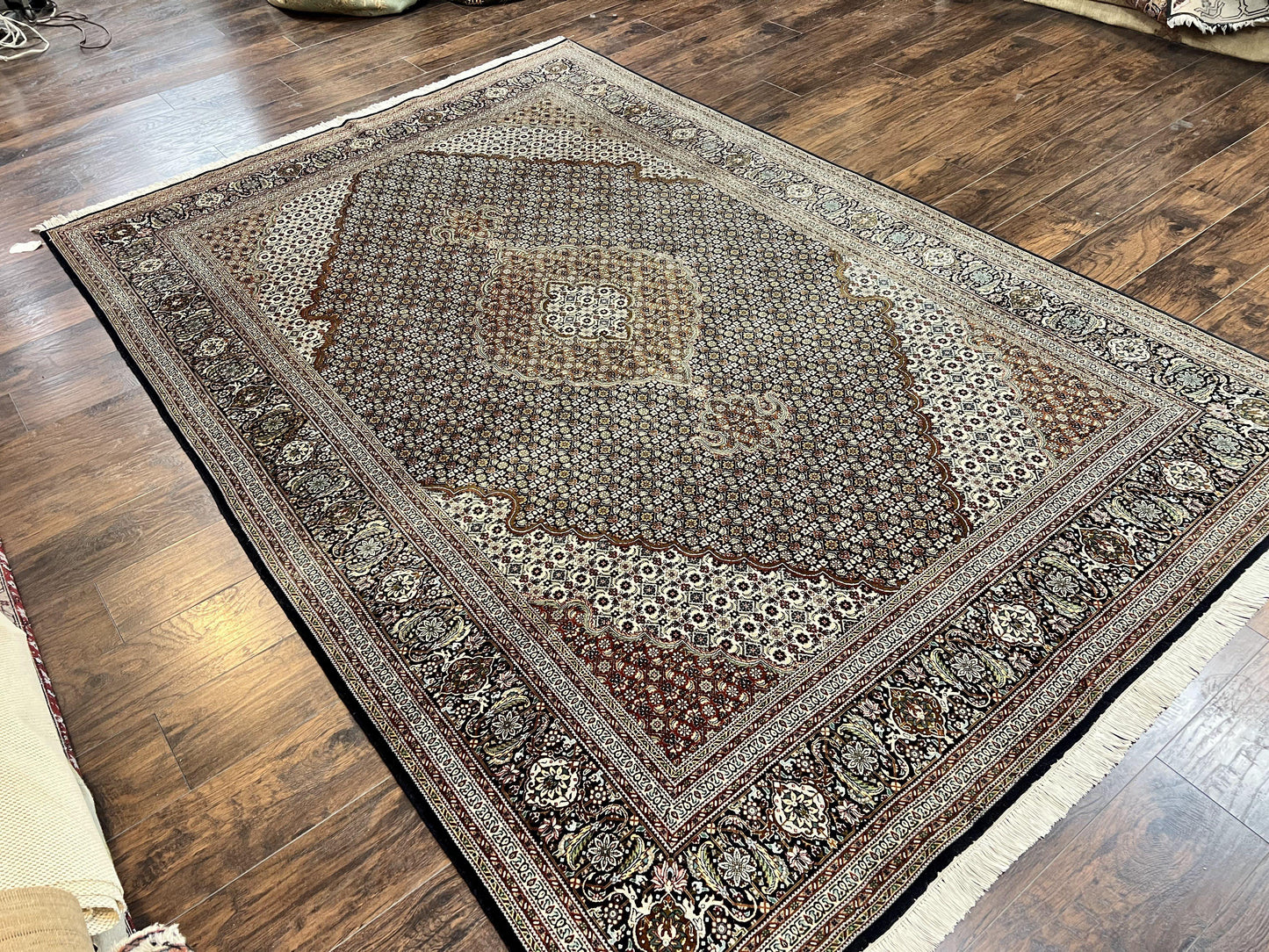 Wonderful Persian Tabriz Rug 7x10 ft, Very Fine 50 Raj 350 KPSI Oriental Carpet, Herati Mahi Pattern, Authentic Hand Knotted Handmade Wool Vintage