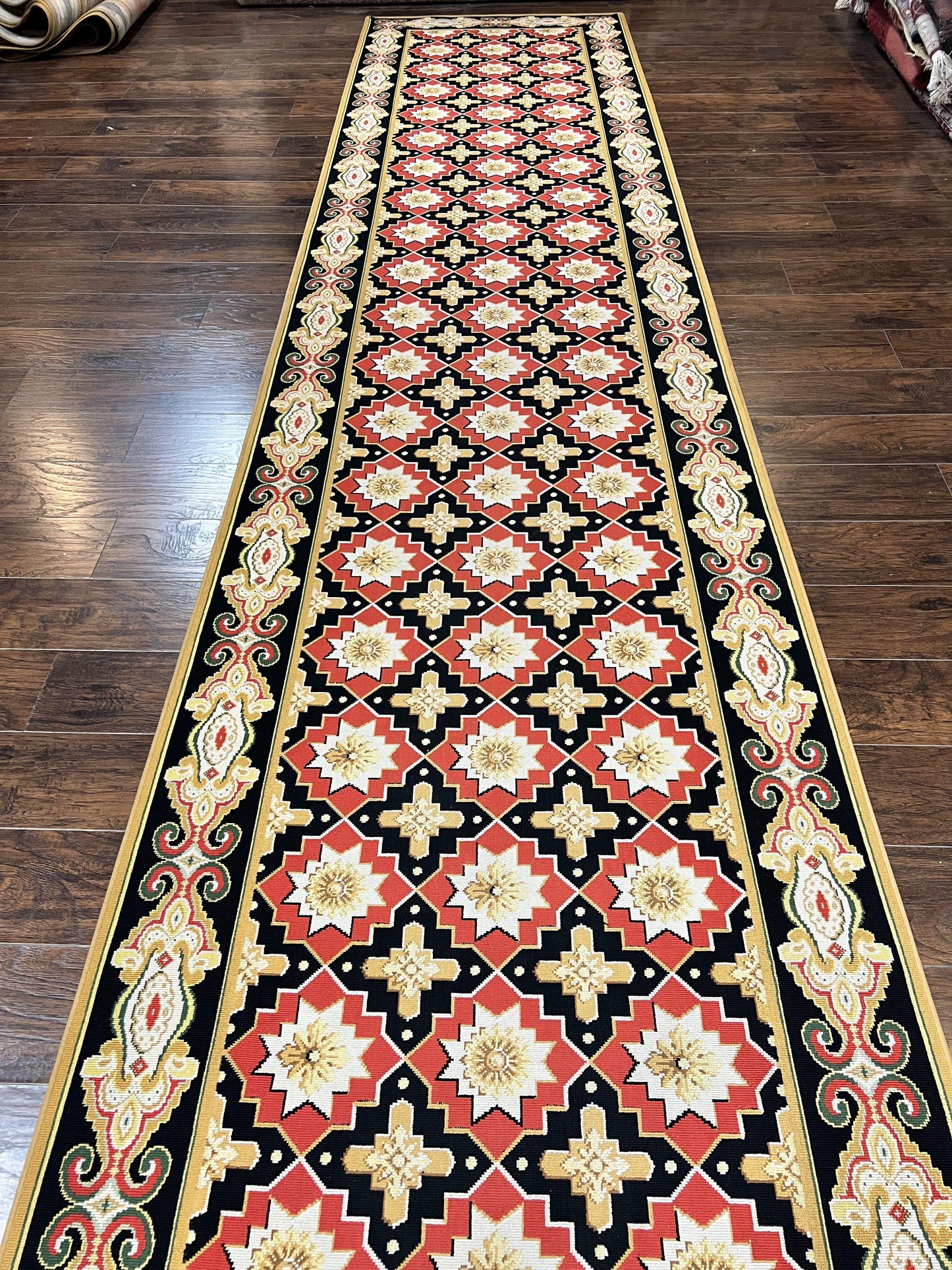 Runner Rug 4x19 Wool Panel Design Hallway Carpet Vintage European Style