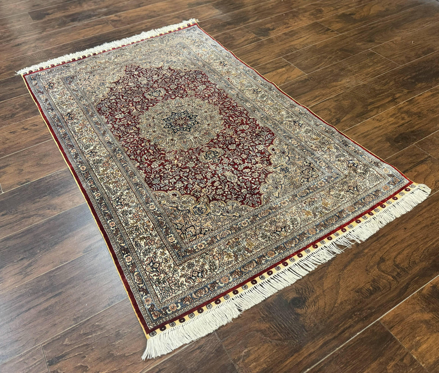 Sino Persian Silk Rug 3x5, Super Fine 440 KPSI, Floral Medallion, Handmade