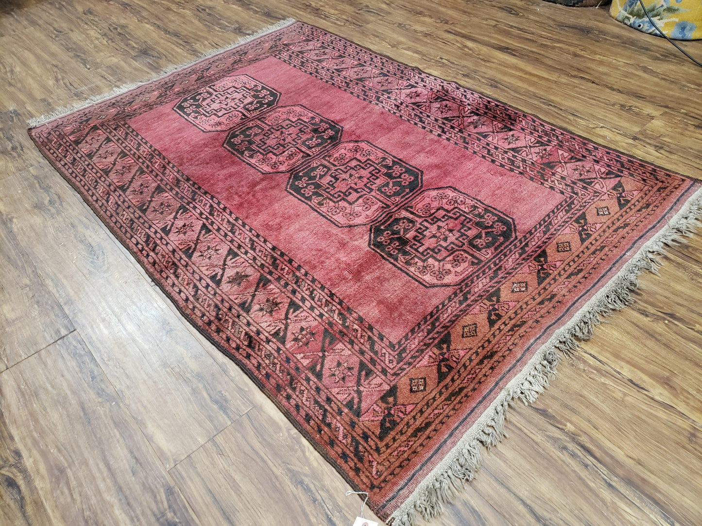 Bukhara Area Rug Hand Knotted Bokhara Bashir 4x6 Red and Black Wool