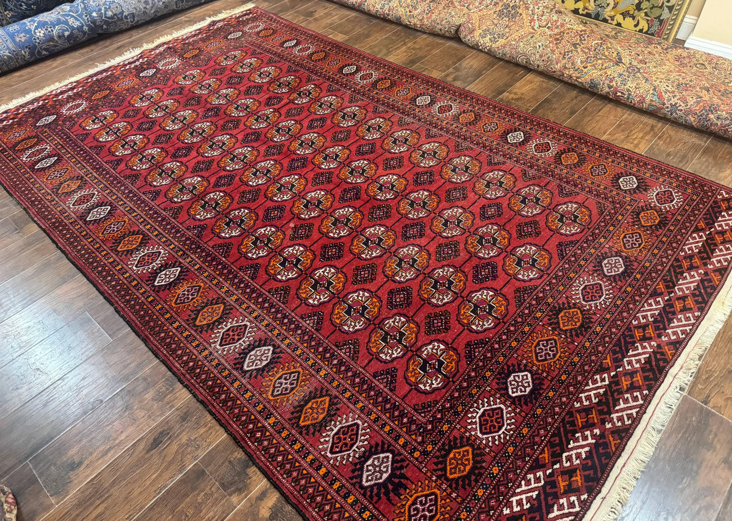 Antique Persian Turkoman Bokhara Rug 7x11, Tribal Rug, Red