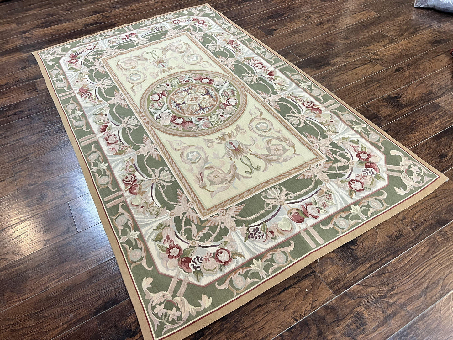 Aubusson Rug 5x8 Wool Handmade Vintage Carpet With Angel Motifs European Design