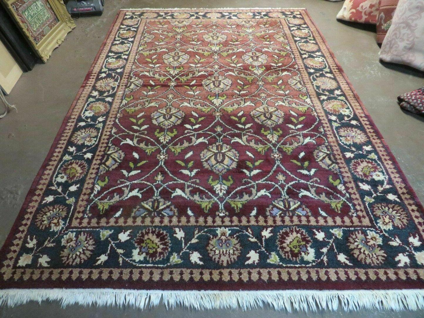 Vintage Jaipur Wool Rug 6x9 Handmade Indian Vegetable Dye Red Floral