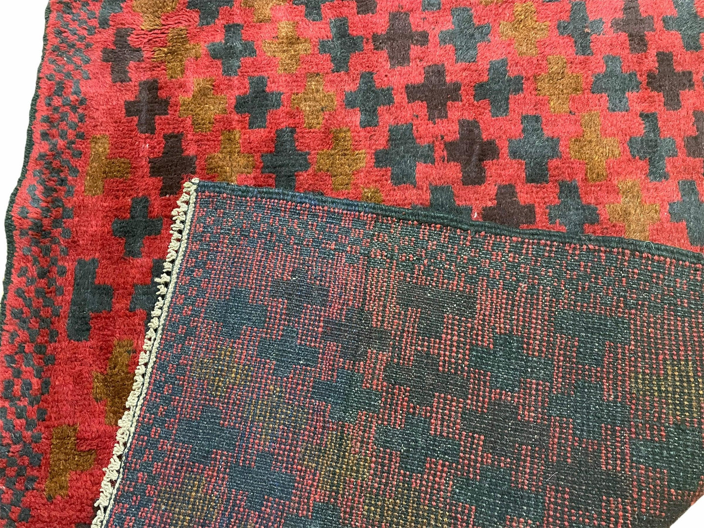 Balouchi Rug Vintage Handmade Tribal Wool Rug Red Beige 2 Feet 10 Inches By 4 Feet 8 Inches