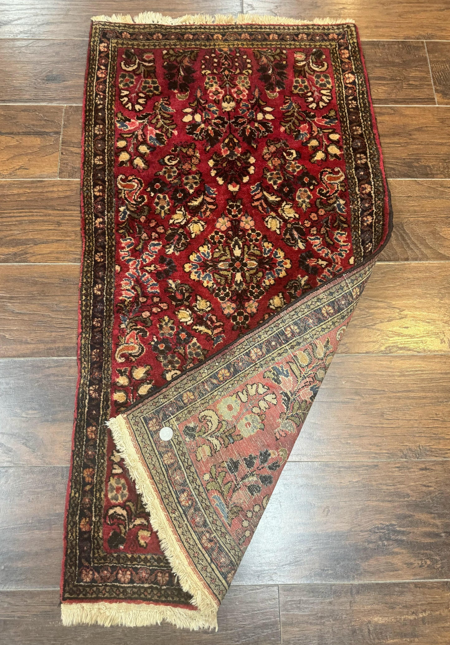 Persian Sarouk Rug 2x4 Small Hand Knotted Wool Floral Red Oriental Carpet
