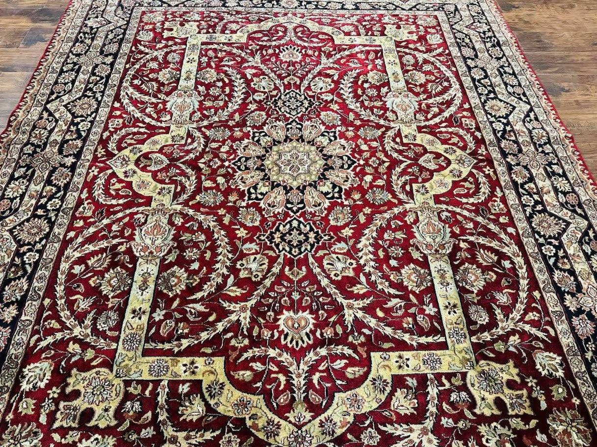Indo Persian Rug 8x10 Red Vintage Wool Traditional Floral Handmade Carpet