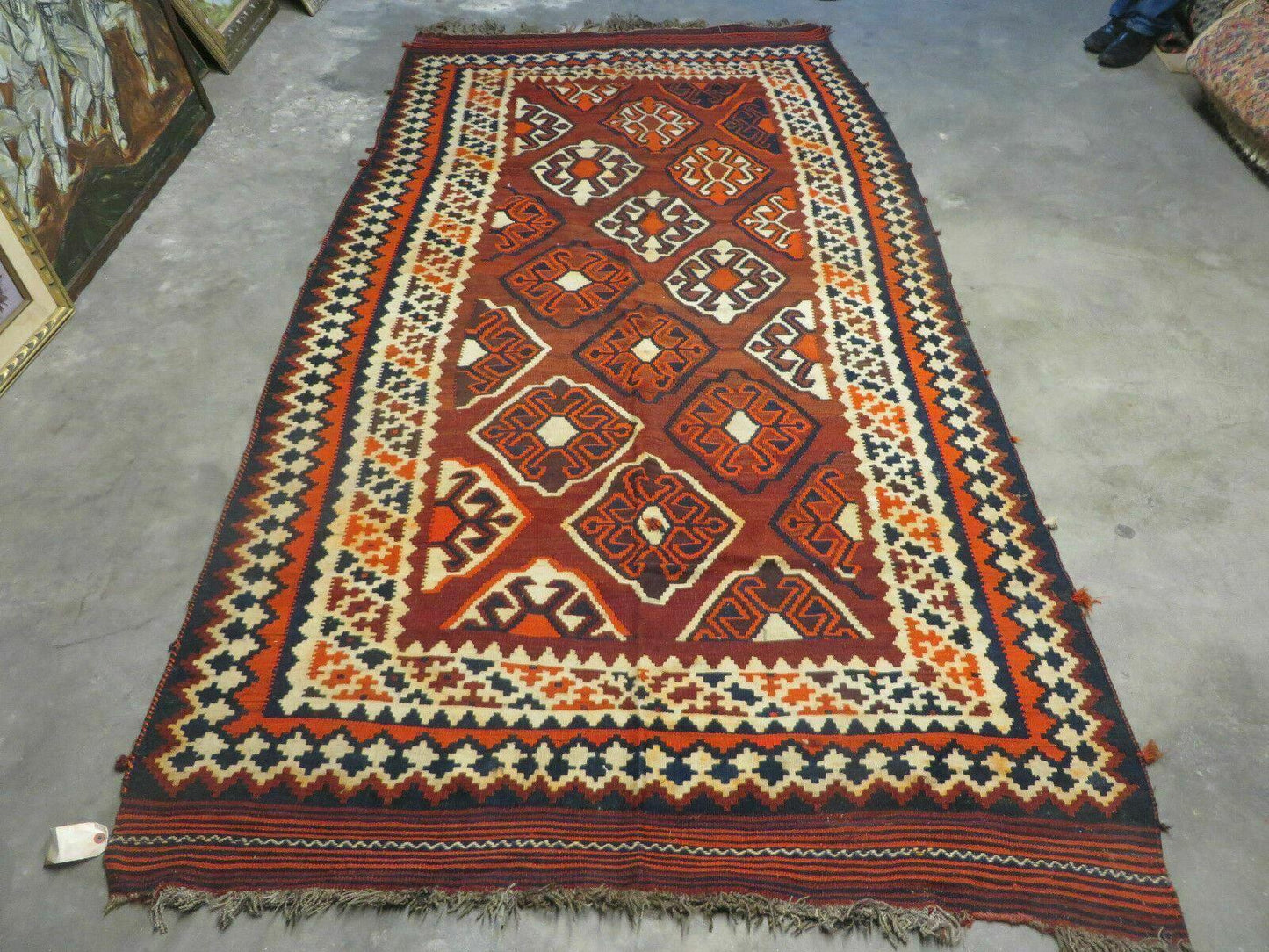 Turkish Kilim Rug Antique Handmade Flat Weave Wool Boho Chic Tribal Design