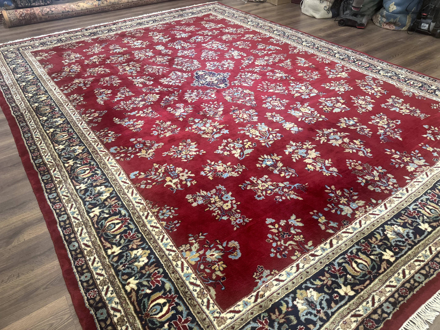 Indo Persian Sarouk Rug 10x14 Handmade Wool Carpet With Traditional Floral Design