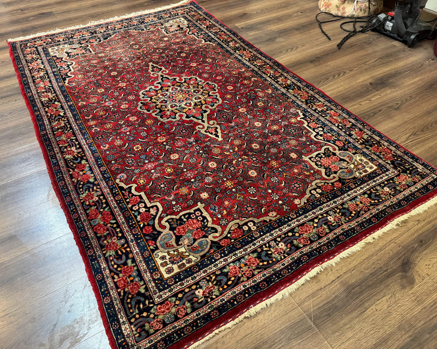 Antique Persian Rug 5x7, Red, Fine 260 KPSI, Bidjar Carpet