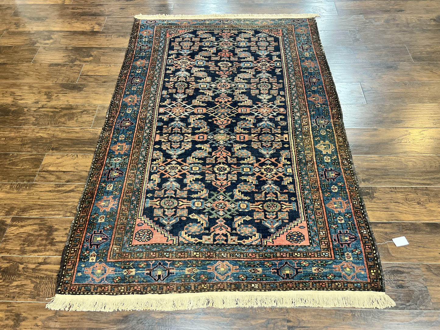 Antique Persian Tribal Rug Hand Knotted Wool 5x7 Navy Blue Pink Hamadan Pattern