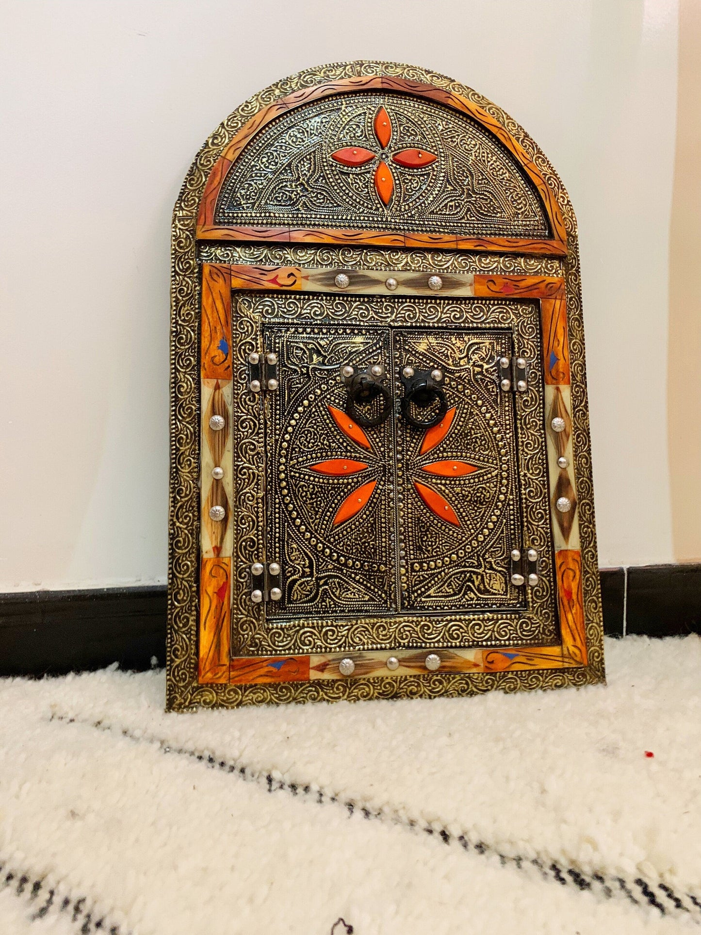 Vintage Moroccan Mirror with Door, Handmade Mirror, Wall Mirrors, Wall Decorative Mirror, Bone Brass Mirror, Hall Mirror, Home Decor, Gift for her , xmas gift , Christmas gift , mom gift
