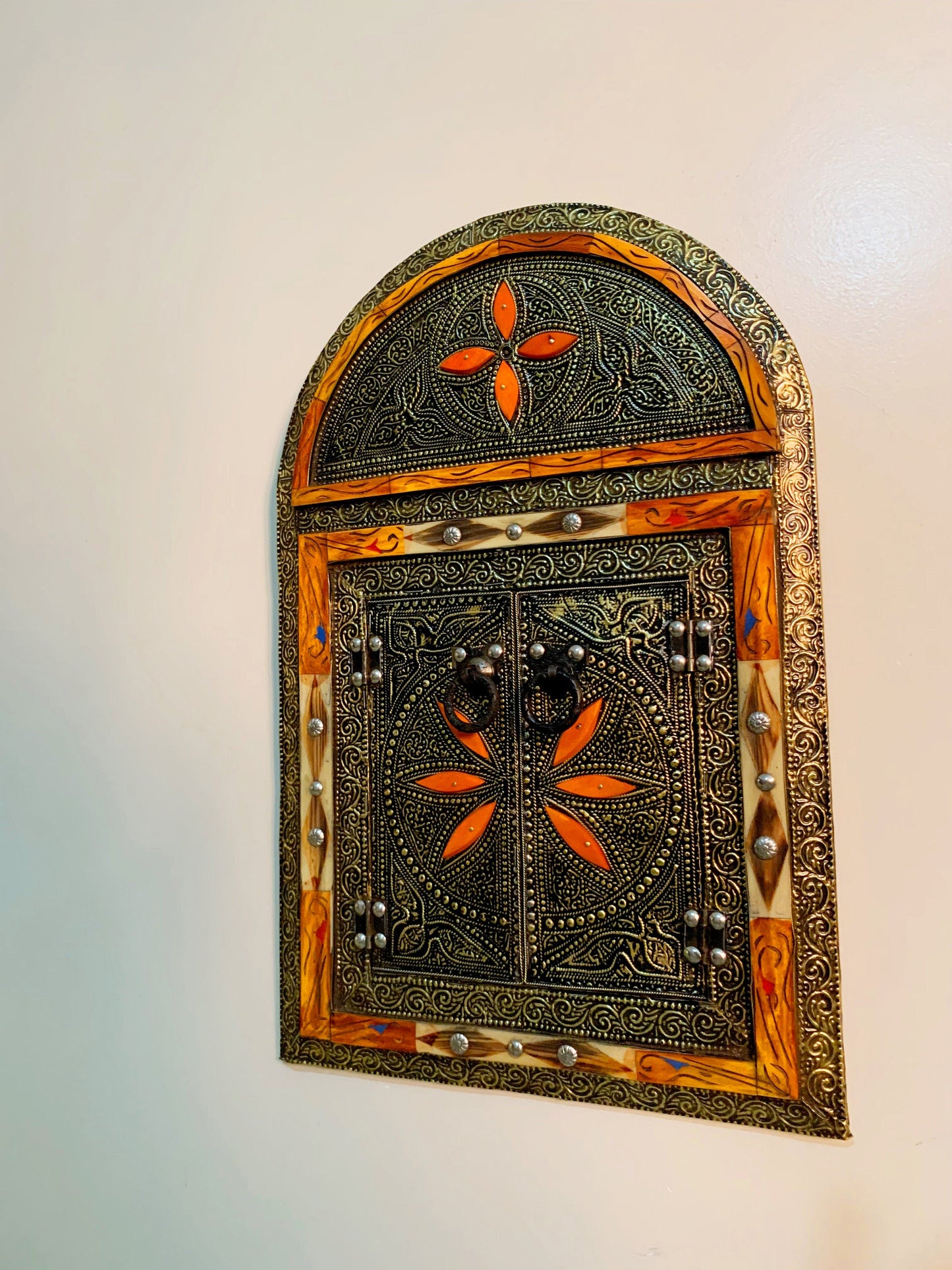 Vintage Moroccan Mirror with Door, Handmade Mirror, Wall Mirrors, Wall Decorative Mirror, Bone Brass Mirror, Hall Mirror, Home Decor, Gift for her , xmas gift , Christmas gift , mom gift