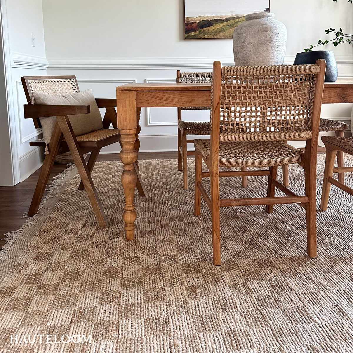 Checkered Jute Area Rug - Eco-Friendly Home Decor