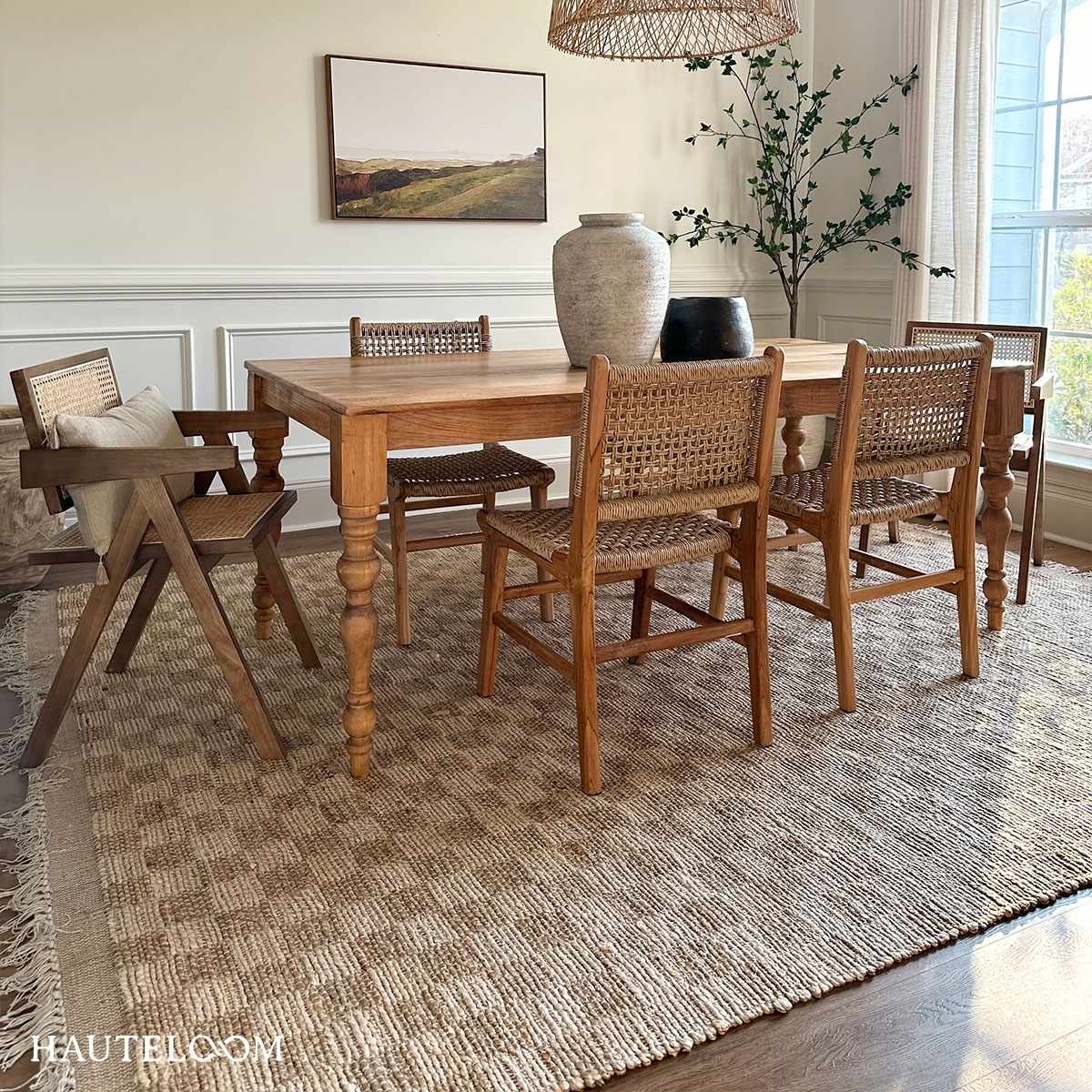 Checkered Jute Area Rug - Eco-Friendly Home Decor