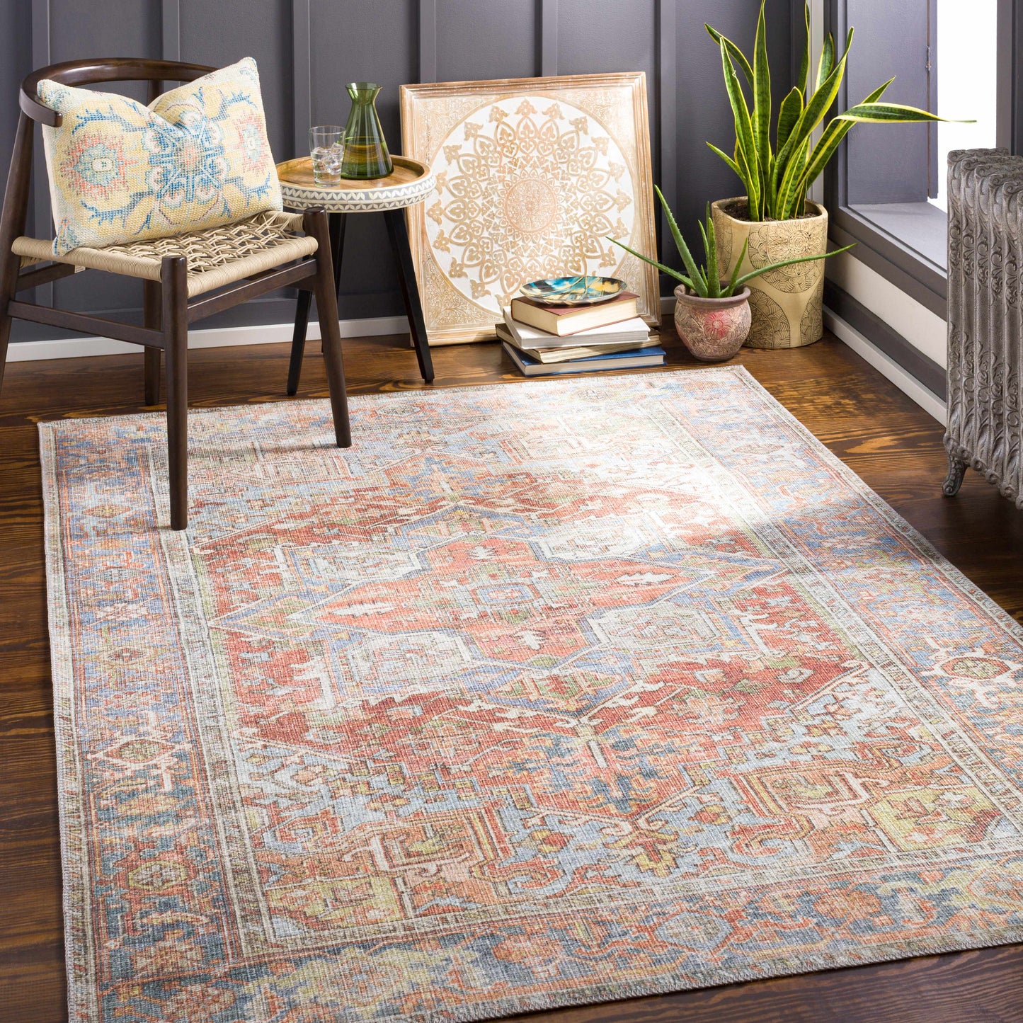 Washable Rust Area Rug - Stylish Durable Easy to Clean