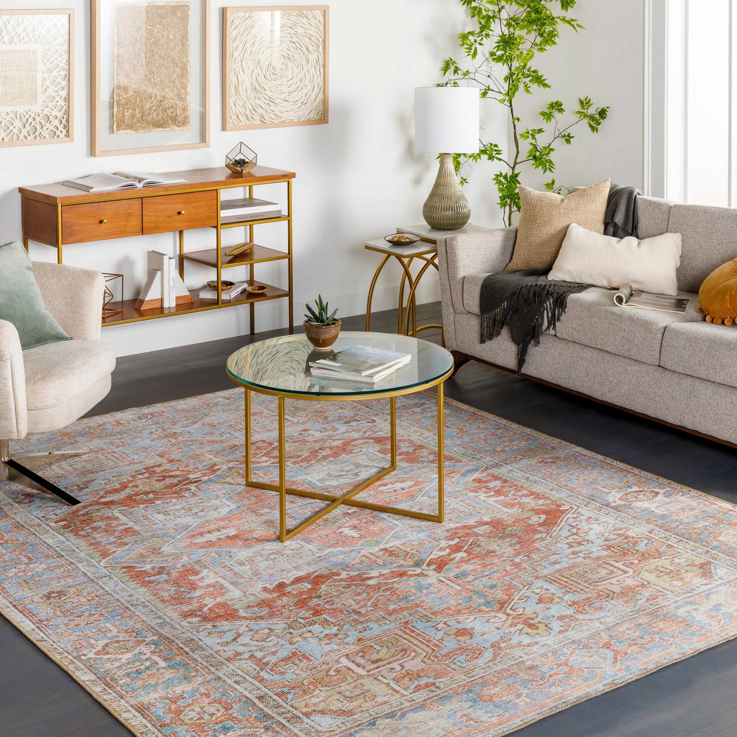Washable Rust Area Rug - Stylish Durable Easy to Clean