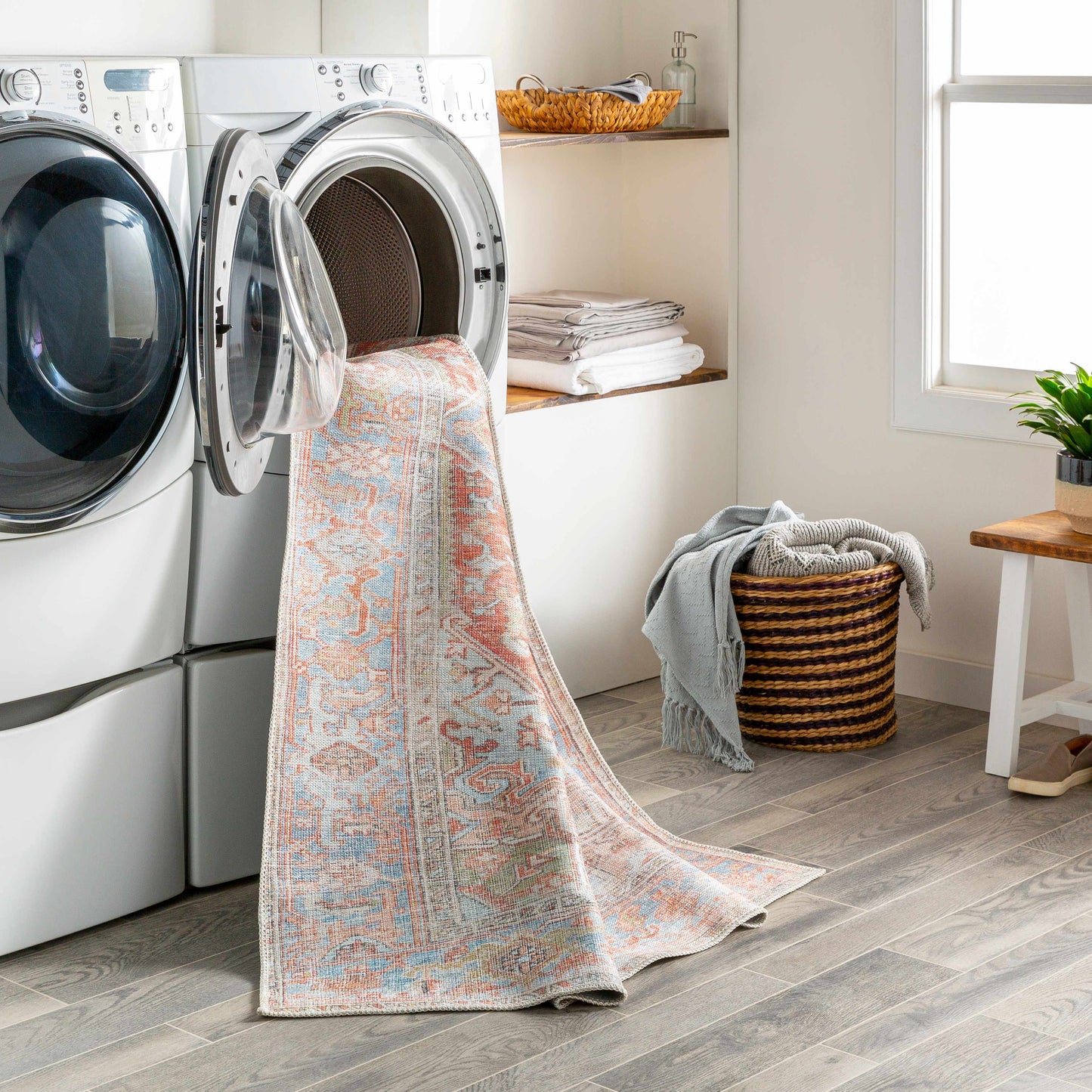 Washable Rust Area Rug - Stylish Durable Easy to Clean