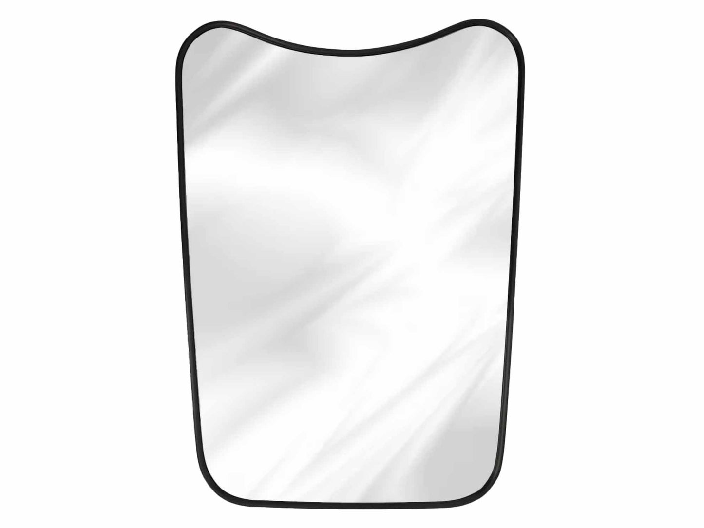 black curved brass mirror in white background