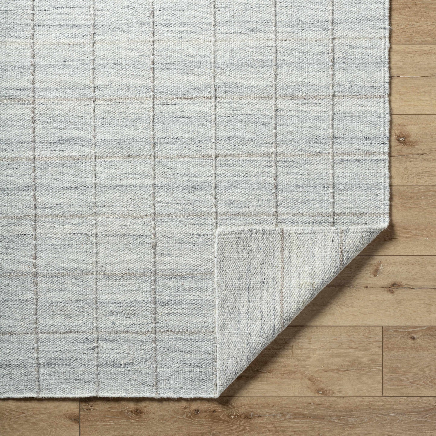Light Gray Checkered Wool Area Rug - Cozy Modern Home Decor