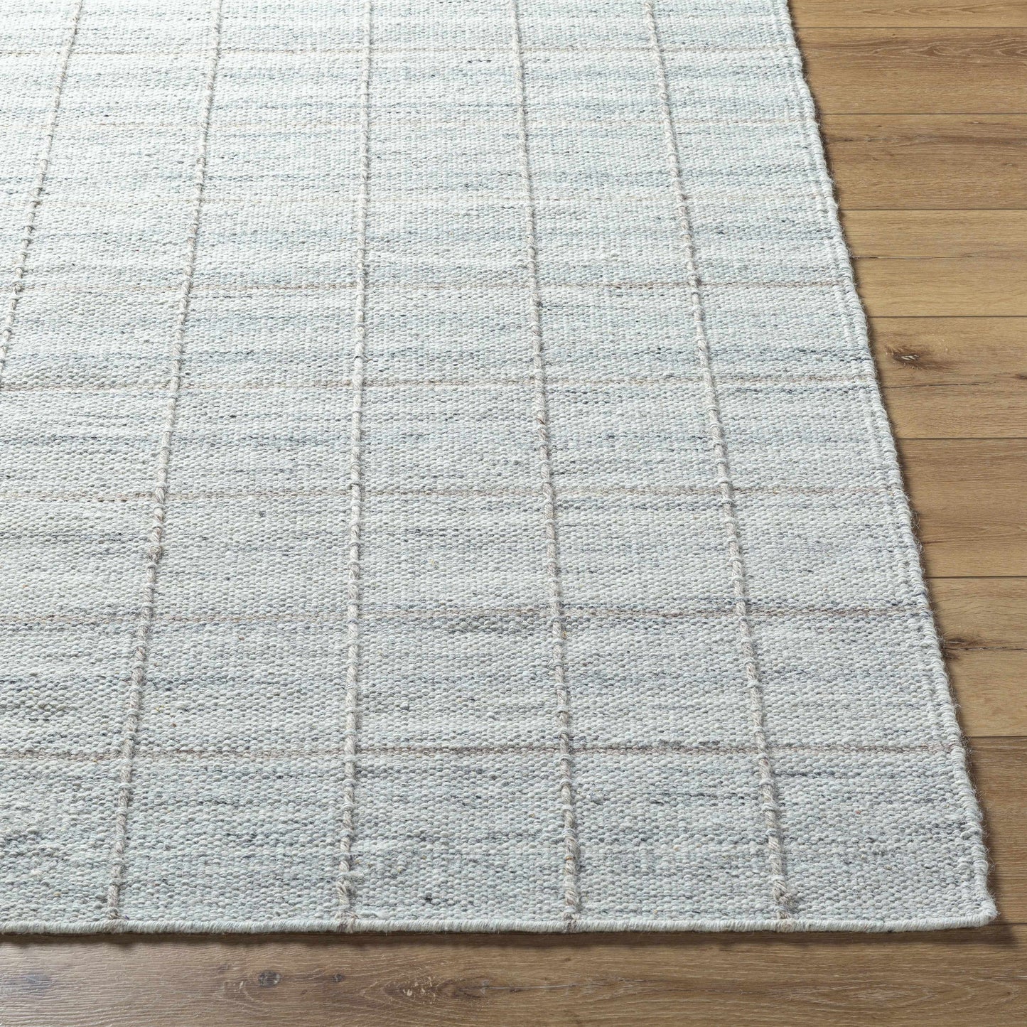 Light Gray Checkered Wool Area Rug - Cozy Modern Home Decor