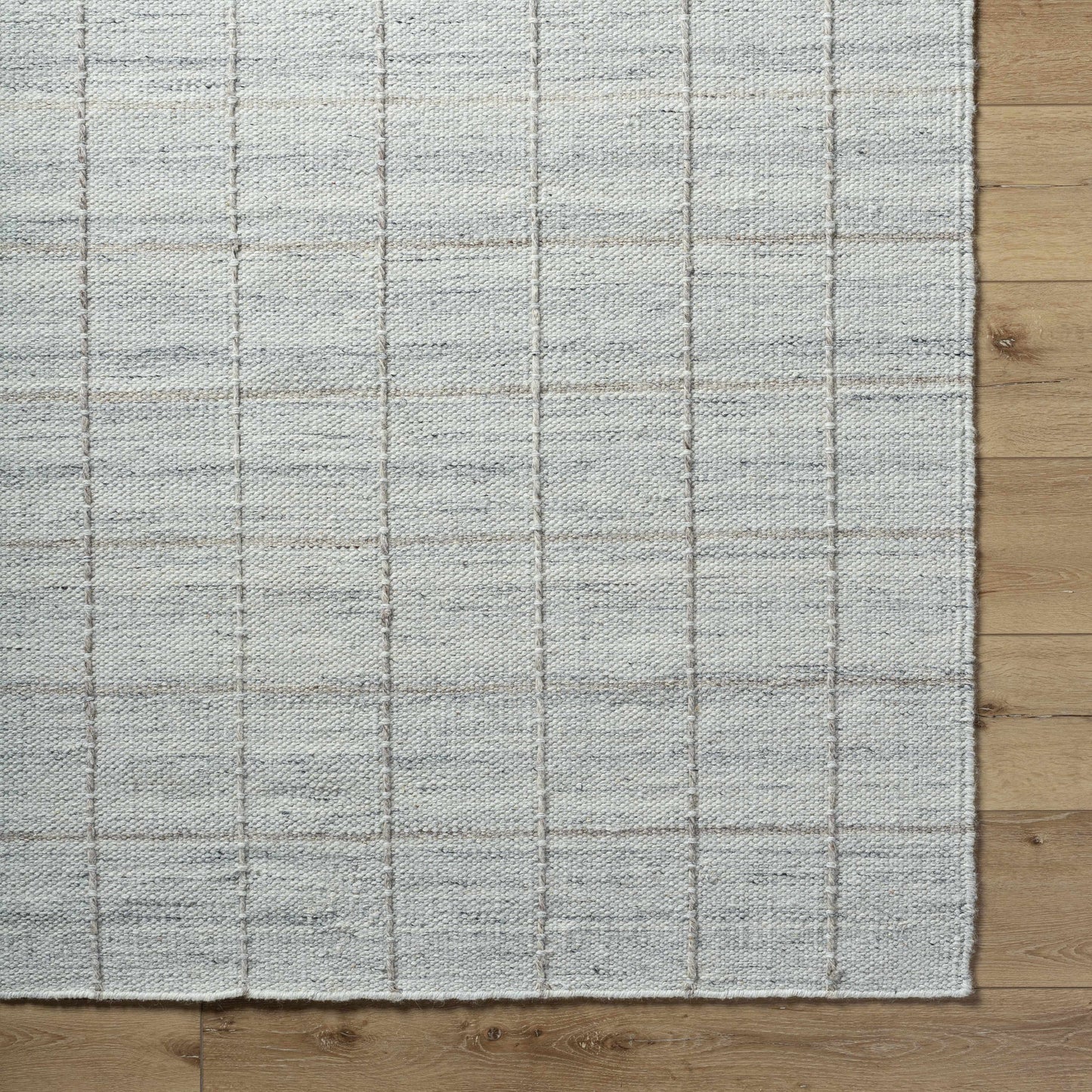 Light Gray Checkered Wool Area Rug - Cozy Modern Home Decor