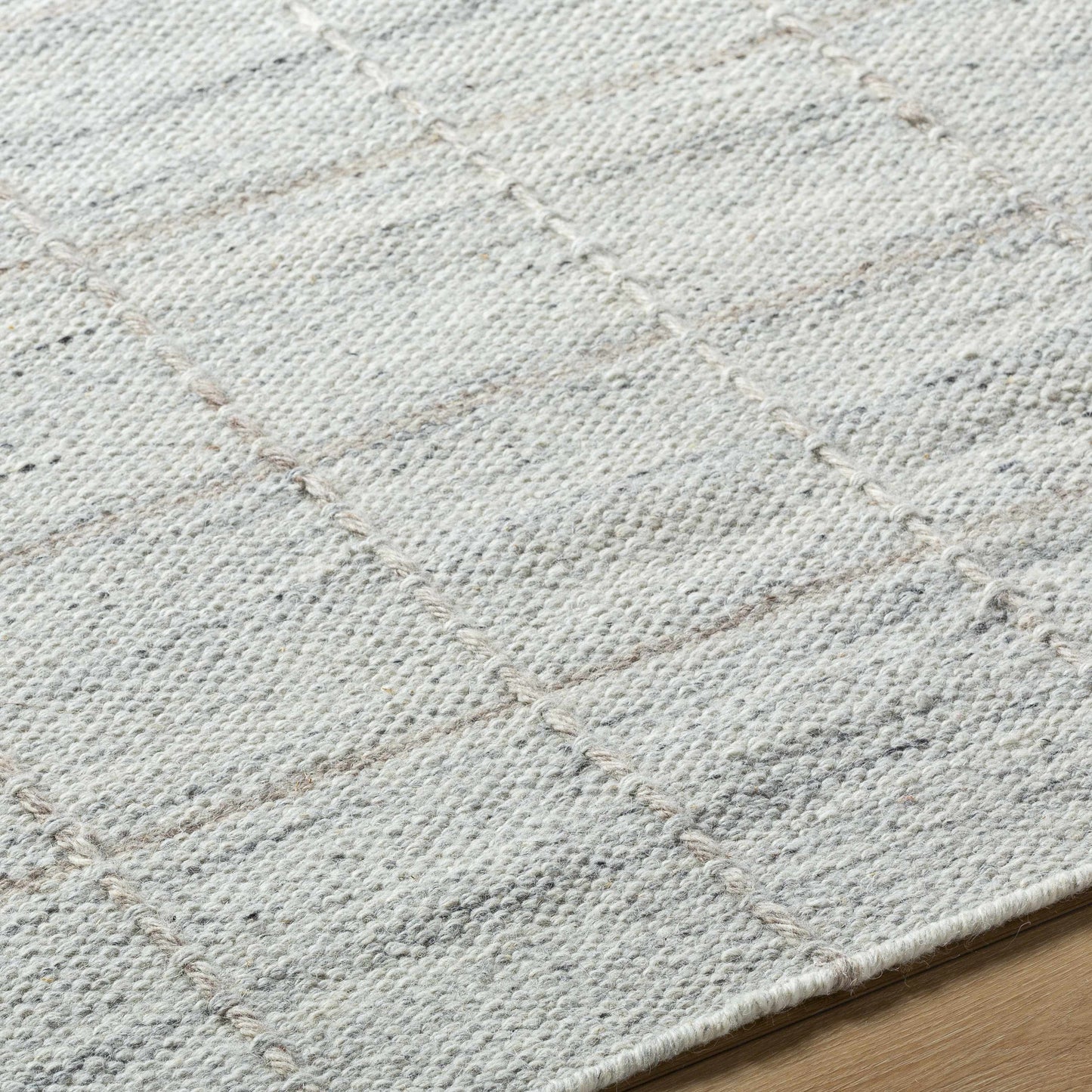 Light Gray Checkered Wool Area Rug - Cozy Modern Home Decor