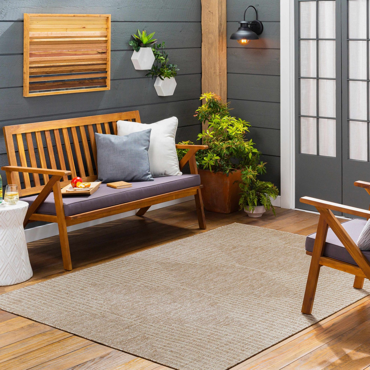 Dark Beige Outdoor Area Rug - Patio Deck Mat